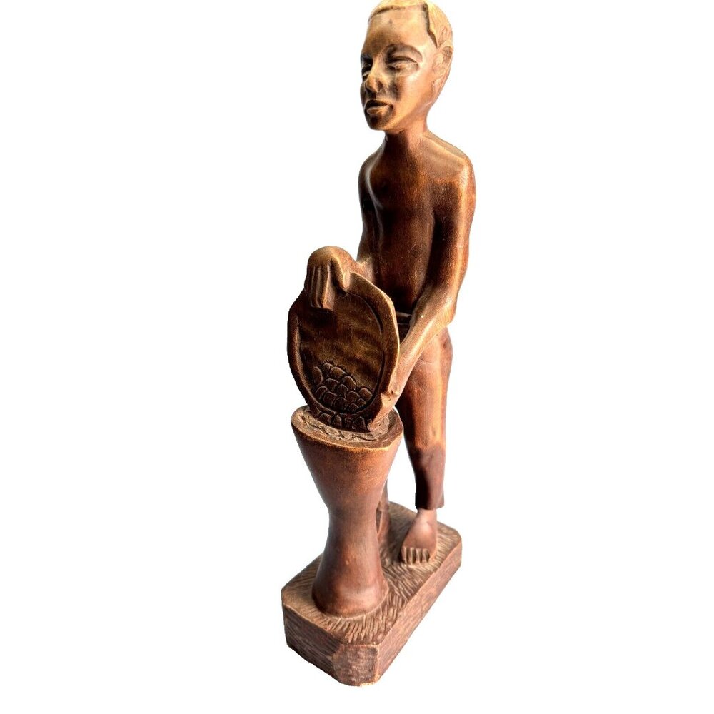 Vintage Hand-Carved Haitian Tribal Figurine Signed Simeon 16" Tall Solid Wood Sc
